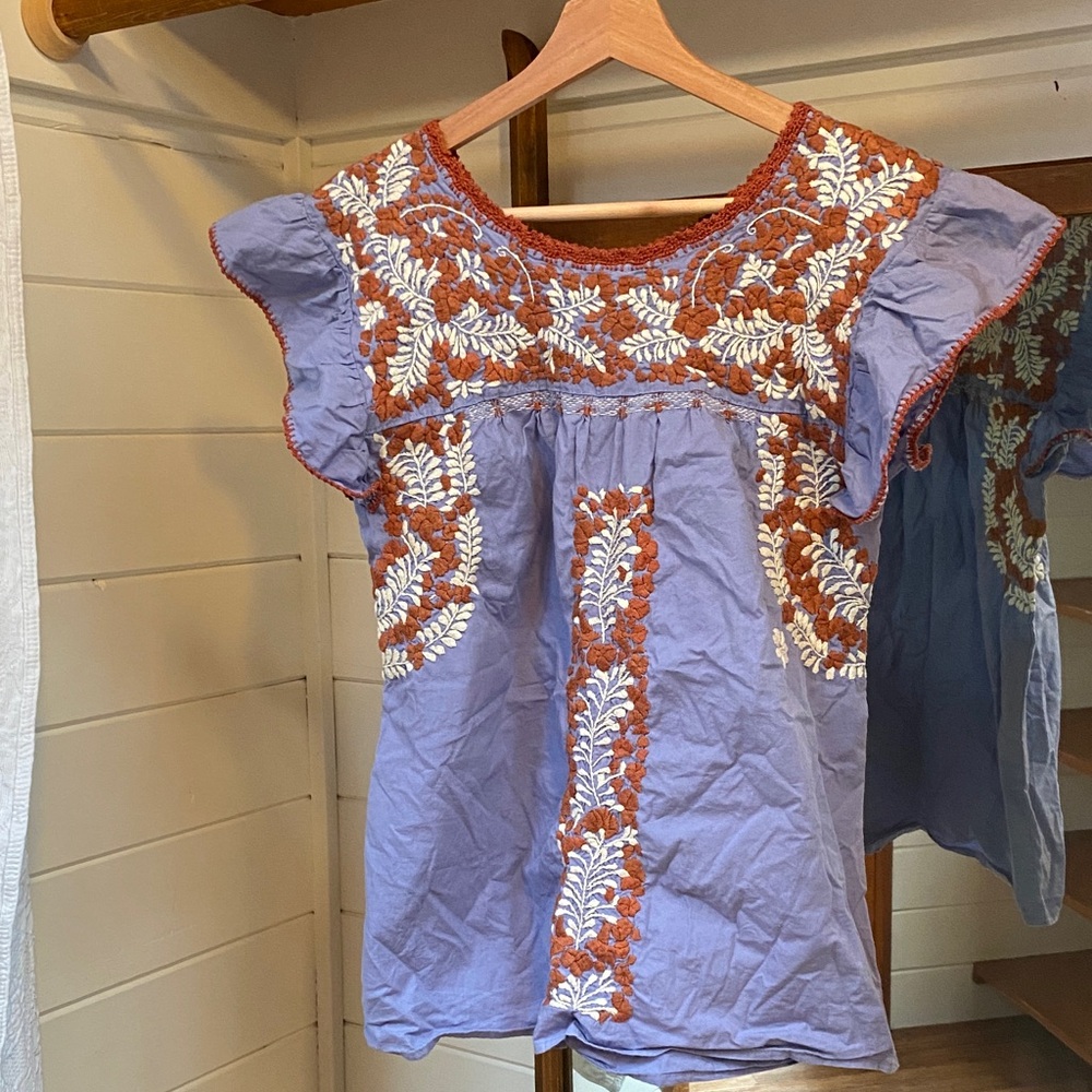 Embroidered Purple Blouse with Orange and White Accents